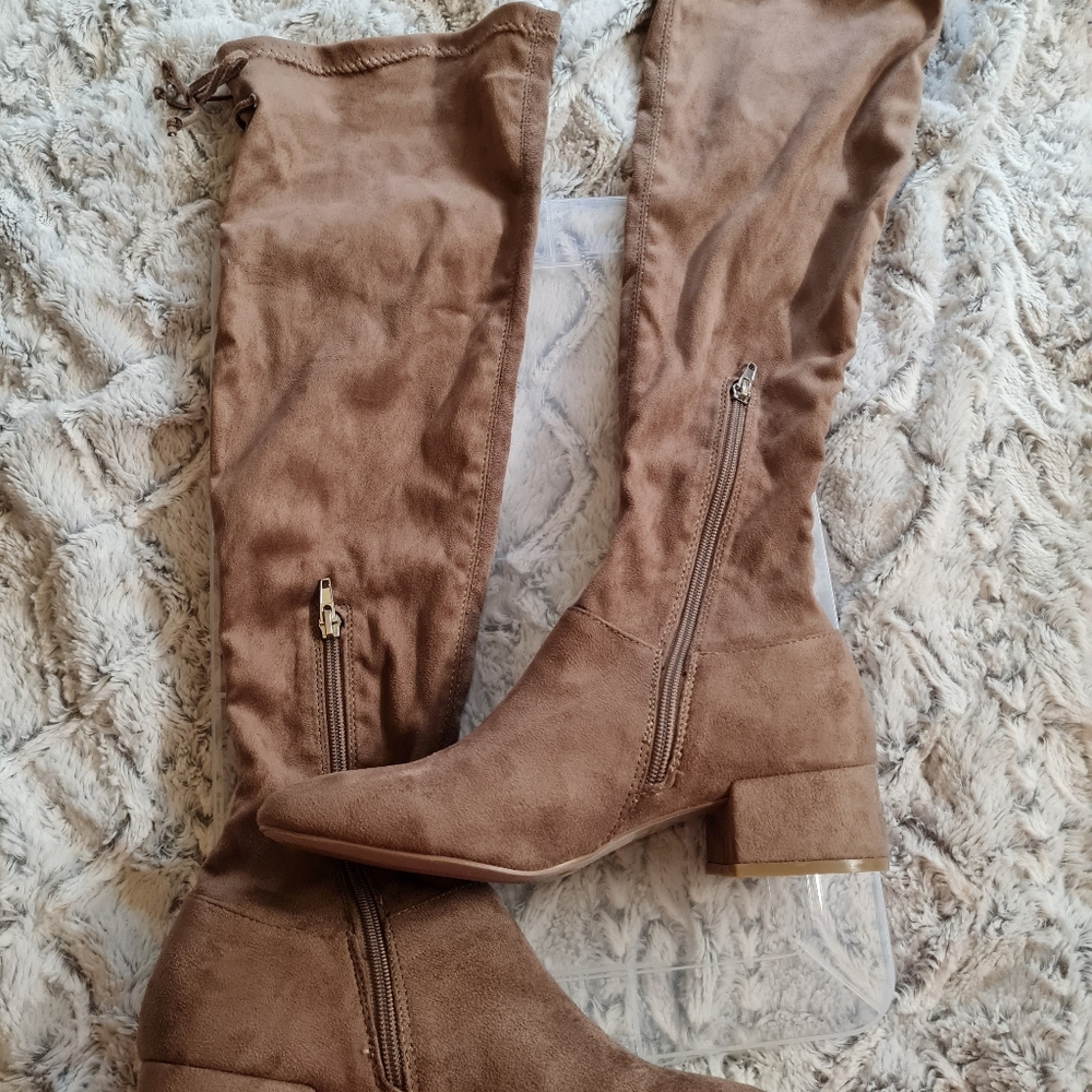 SOLD NWT Charlotte Russe Over The Knee Boots Taupe Sz 7 - Picture 2 of 12